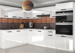 Luxusní Kuchyňská Linka Belini 420 cm ve Vysoce Lesklé Bílé s Pracovní Deskou Uniqagrande