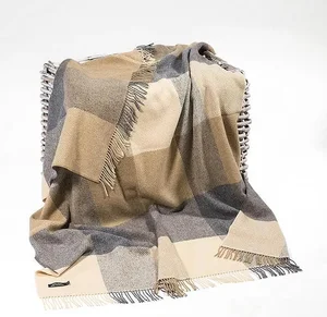 Luxusní merino a kašmírová deka Cream Charcoal 180x136 cm