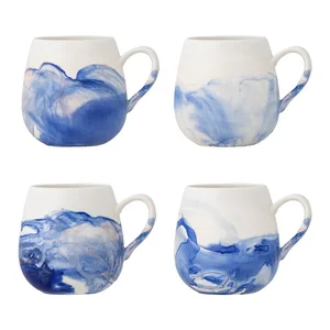 Lyre 4 ks šálků 250 ml, kamenina, bílo-modrá