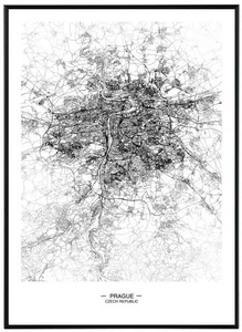Mapa Prahy – Černobílý obraz 50x70 cm