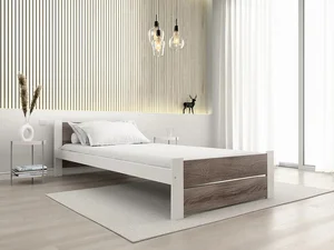 Masivní dubová postel IKAROS DOUBLE 90x200 cm bílá/dub lanýž