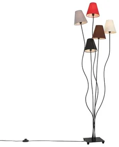 Moderní černá stojací lampa Melis s látkovými stínidly