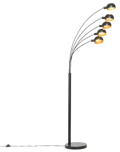 Moderní černá stojací lampa s zlatými detaily a 5 světly