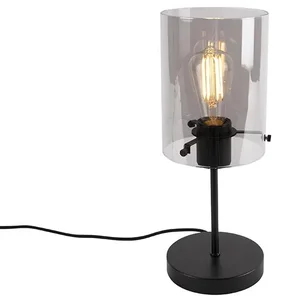 Moderní černá stolní lampa s kouřovým sklem