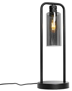 Moderní černá stolní lampa se skleněným kouřovým krytem