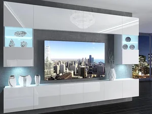 Moderní nástěnná skříňka Belini 300 cm v bílém lesku s unikátním designem