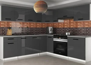 Moderní šedá kuchyňská linka Belini 420 cm s pracovní deskou Uniqaplus