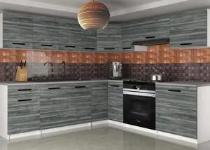 Moderní šedá kuchyňská linka Belini 420 cm s pracovním stolem Glamour Wood