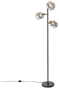 Moderní stojací lampa Zuzanna s kouřovým sklem a zlatými detaily