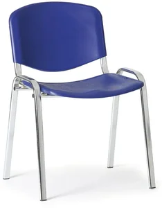 Modrá plastová židle ISO s chromovanou konstrukcí