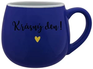 Modrý keramický hrníček 300 ml s nápisem Krásný den!