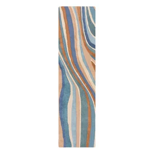 Modrý ručně tkaný vlněný běhoun 60x230 cm Abstract Flow
