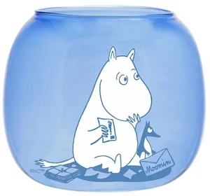 Modrý skleněný svícen Moomin