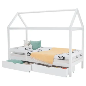 Montessori postel NOEMA 90x200 cm, bílá, masiv borovice