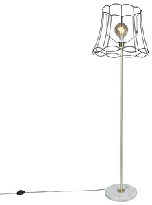 Mosazná retro stojací lampa Granny s černým rámem