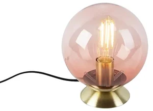 Mosazná stolní lampa s růžovým sklem – Pallon