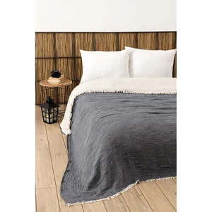 Mušelínový přehoz na dvoulůžko 230x250 cm tmavě šedý – Mijolnir