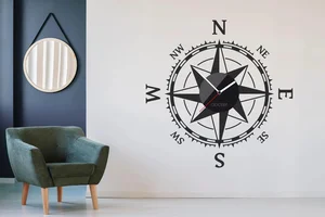 Nalepovací nástěnné hodiny Compass s černým ciferníkem