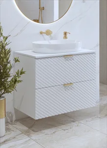 NALLON koupelnová skříňka pod umyvadlo 80 cm, 2 zásuvky, bílá s pyramidkami