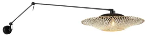 Nástěnná černá lampa s ratanovým stínidlem 50 cm