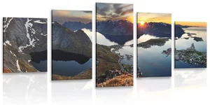Název: 5-dílné umělecké dílo: Horská panorama při západu slunce