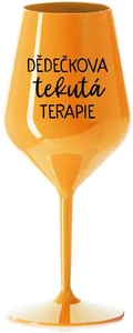 Nerozbitná oranžová sklenice na víno Dědečkova terapie 470 ml