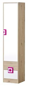 NIKO 5 policová skříň, dub jasný/bílá/růžová