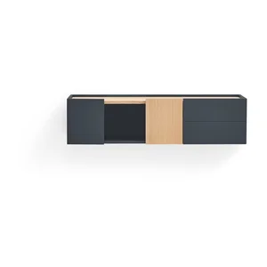 Nízká dubová komoda s antracitovým akcentem 110x23 cm