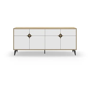 Nízká dubová komoda s bílým a přírodním dekorem 185x79 cm