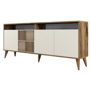 Nízká komoda Milan 180x79 cm s dekorem ořechu a krémovou barvou