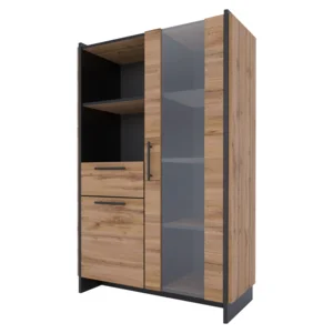 Nízká vitrína AMONI 1D1W1S, dub wotan/černá