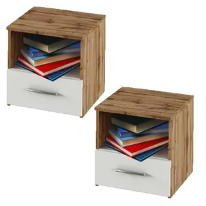 Noční stolky GABRIELA – sada 2 ks, dub wotan / bílá