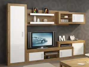 Obývací stěna GOUDINI 2, dub burgundský / bílý lesk