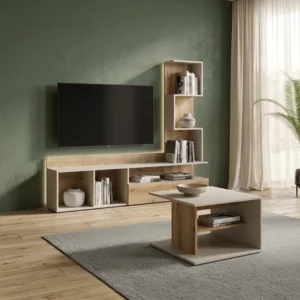 Obývací stěna ILIMA s LED osvětlením – kašmír/dub přírodní