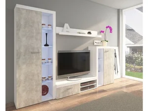 Obývací stěna KADEN – bílá/beton