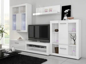Obývací stěna MOLTENO – bílá/bílý lesk, 5 let záruka