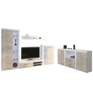 Obývací stěna OLIMP beton s LED osvětlením a komodou