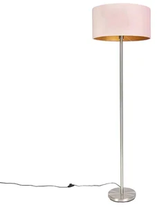 Ocelová stojací lampa s růžovým stínítkem 50 cm