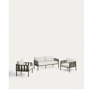 Omala zahradní lounge set pro 4 osoby – zeleno-béžový hliníkový