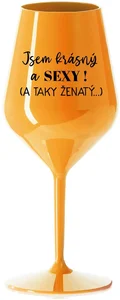 Oranžová nerozbitná sklenice na víno 470 ml s motivem