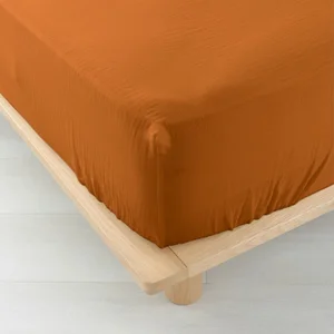 Oranžovo-hnědé mušelínové prostěradlo 160×200 cm Angelia