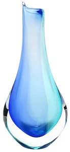 Originální ručně vyráběná skleněná váza Artcristal – modro-tyrkysová, 22 cm