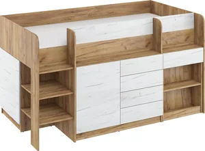 Patrová postel ANSBERT – levá, craft zlatý/bílý, 5 let záruky