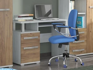 PC stůl LEHUA 1D1S craft bílé a zlaté s výsuvem