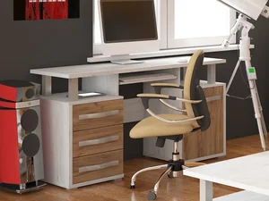 PC stůl LEHUA 1D3S craft bílý/zlatý