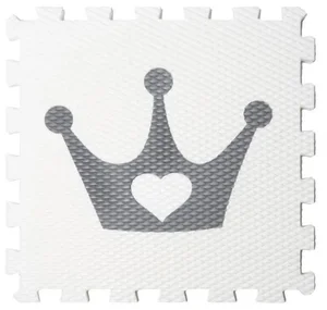 Pěnové puzzle podlahy Minideckfloor s korunkou, bílá a šedá, 340×340 mm