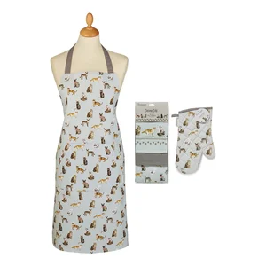 Pět kusů Curious Cats Cooksmart – utěrky, zástěra a chňapka
