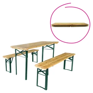 Pivní set 1+2 borové dřevo a kov – přírodní tmavě zelená, GANSO TYP 2