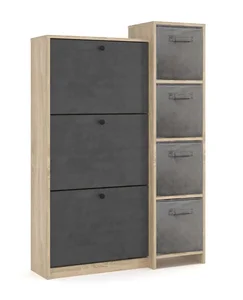 PIZZO Výklopný botník 3-dveřový s regálem, dub sonoma