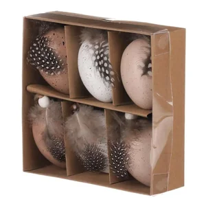 Plastová vajíčka s pírkem – sada 6 ks